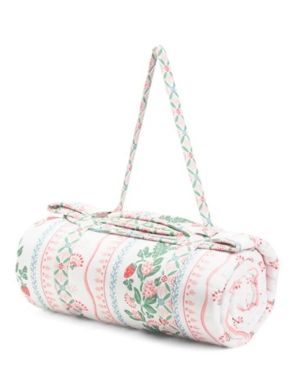 ENVOGUE Reversible Strawberry Floral Striped Outdoor Picnic Blanket